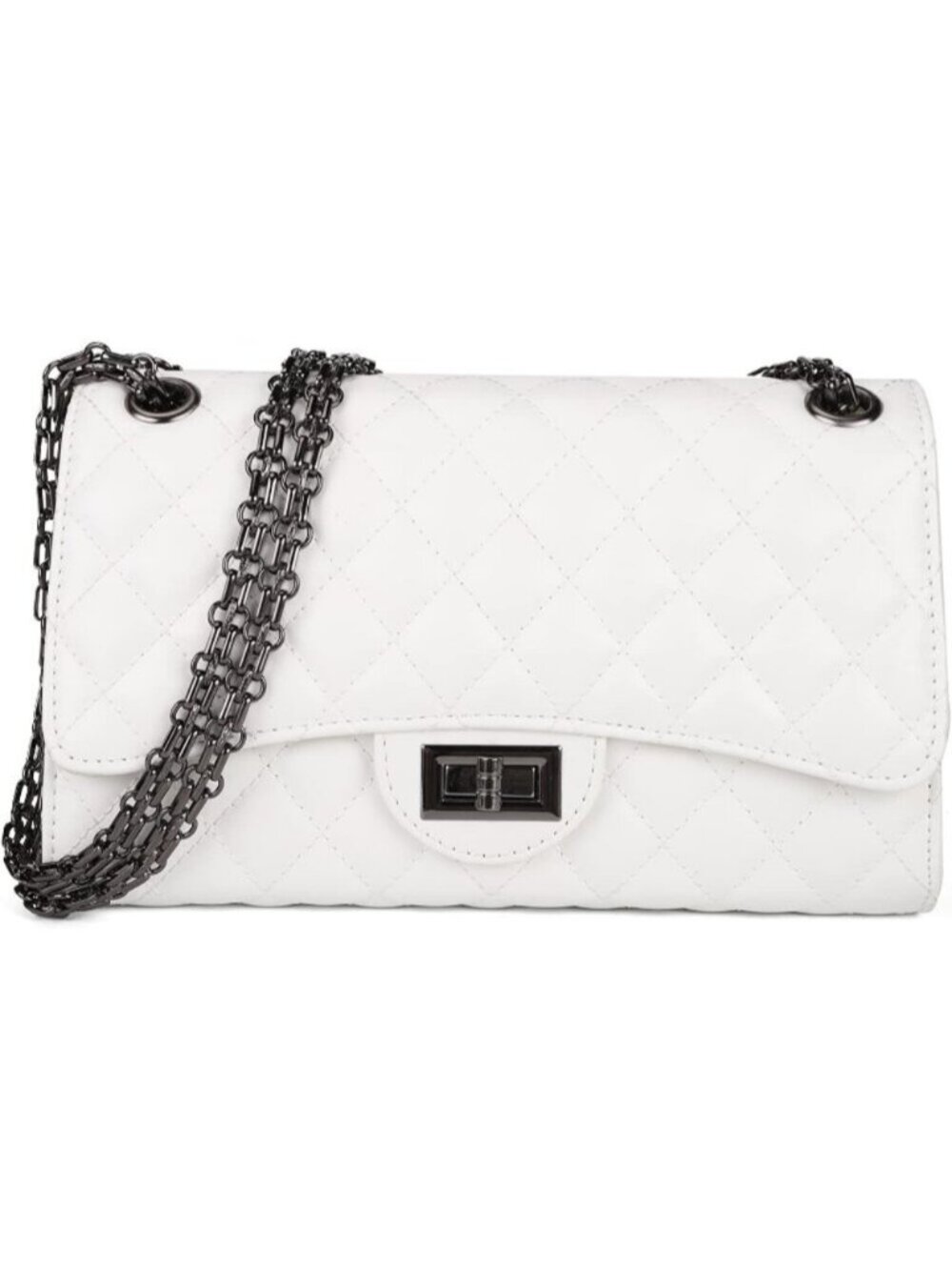 〽️Women's White Structured Purse Chain Strap Quilted Crossbody Shoulder Bags